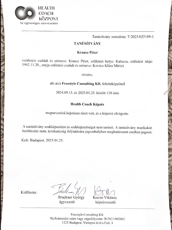 Coach tanúsítvány - Krausz Péter