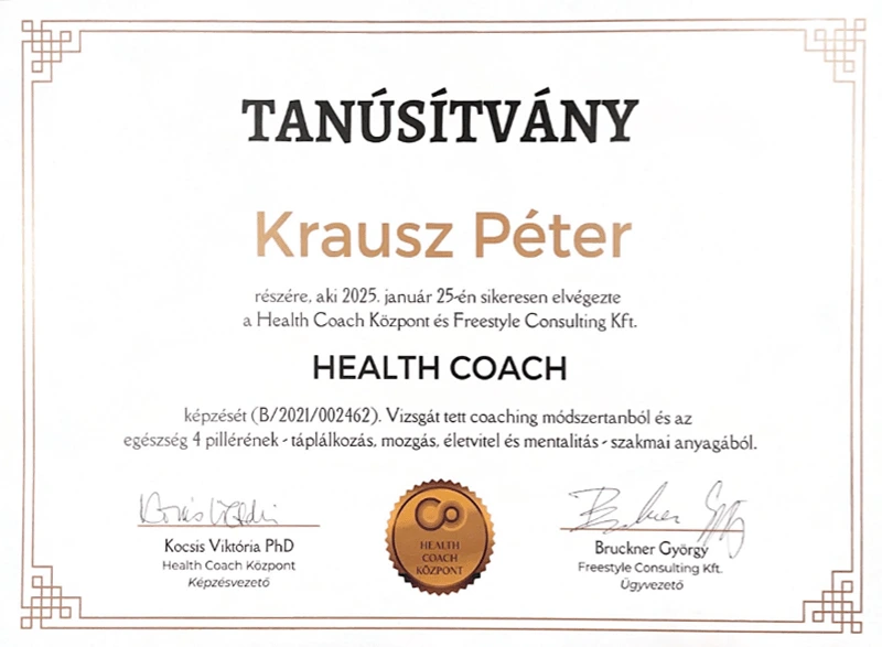 Health Coach tanúsítvány - Krausz Péter